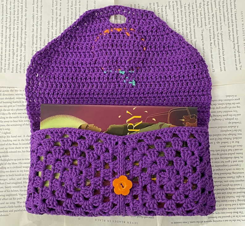 Crochet Pumpkin Book Sleeve Handmade Purple Halloween Cotton Envelope Book Cover image 5