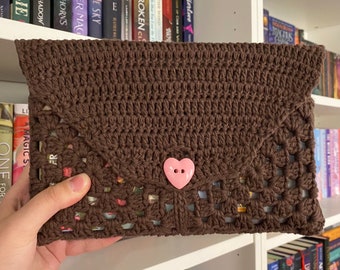 Custom Crochet Book Sleeve | Handmade 100% Cotton Envelope Book Cover for Paperback and Hardcover Books