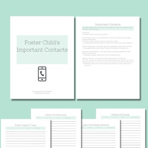 Foster Child&#39;s Important Contact List / Support Team Contact List / Health Professional Contact List / Family Contact List / Friends Contact