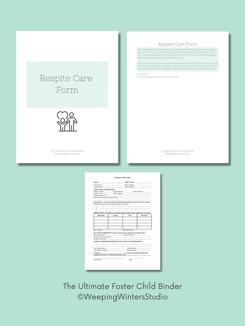Foster Child Respite Care Form / Babysitter Form / Childcare Form Etsy