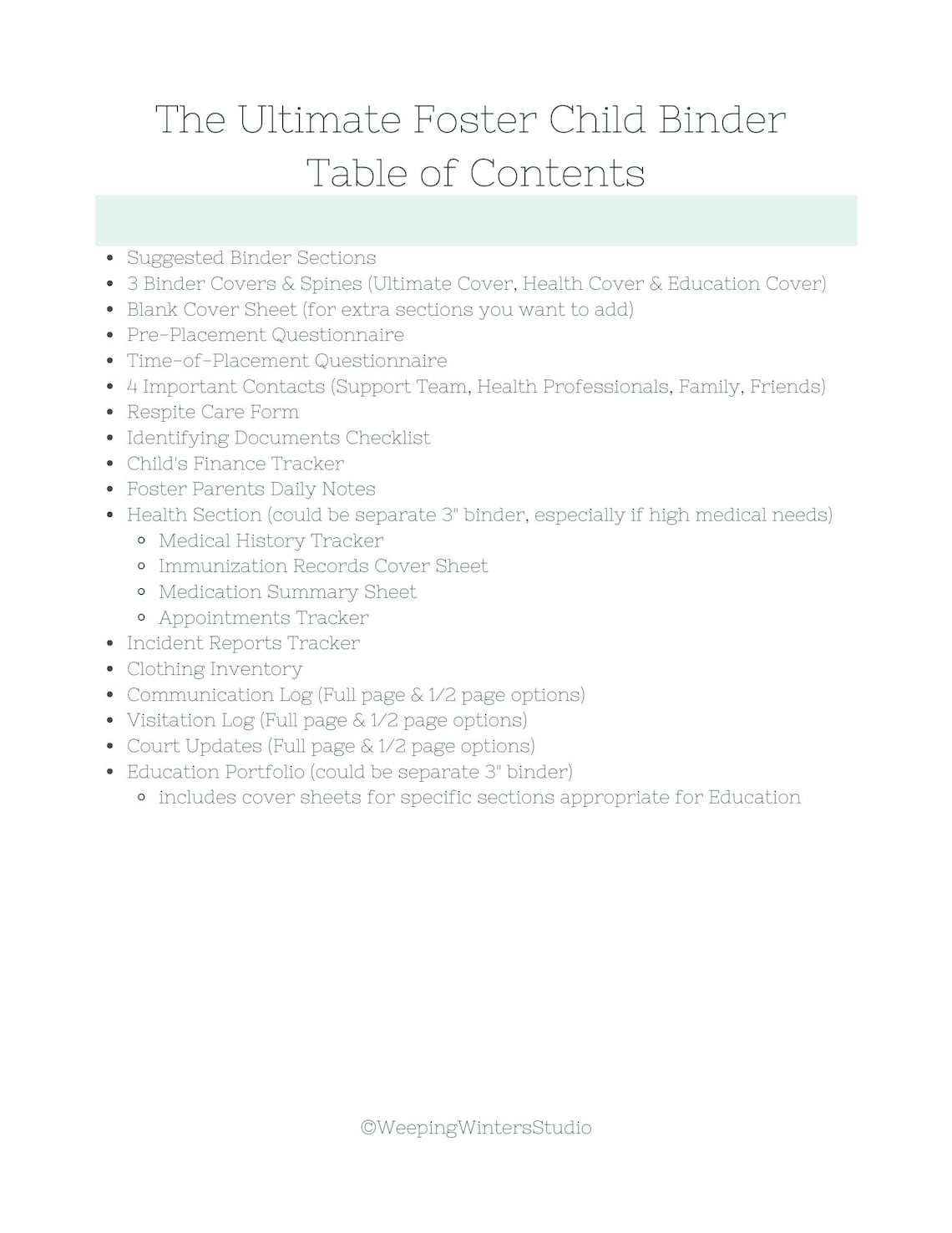 Foster Child Binder: Case Management Templates (18 Pages) - Etsy