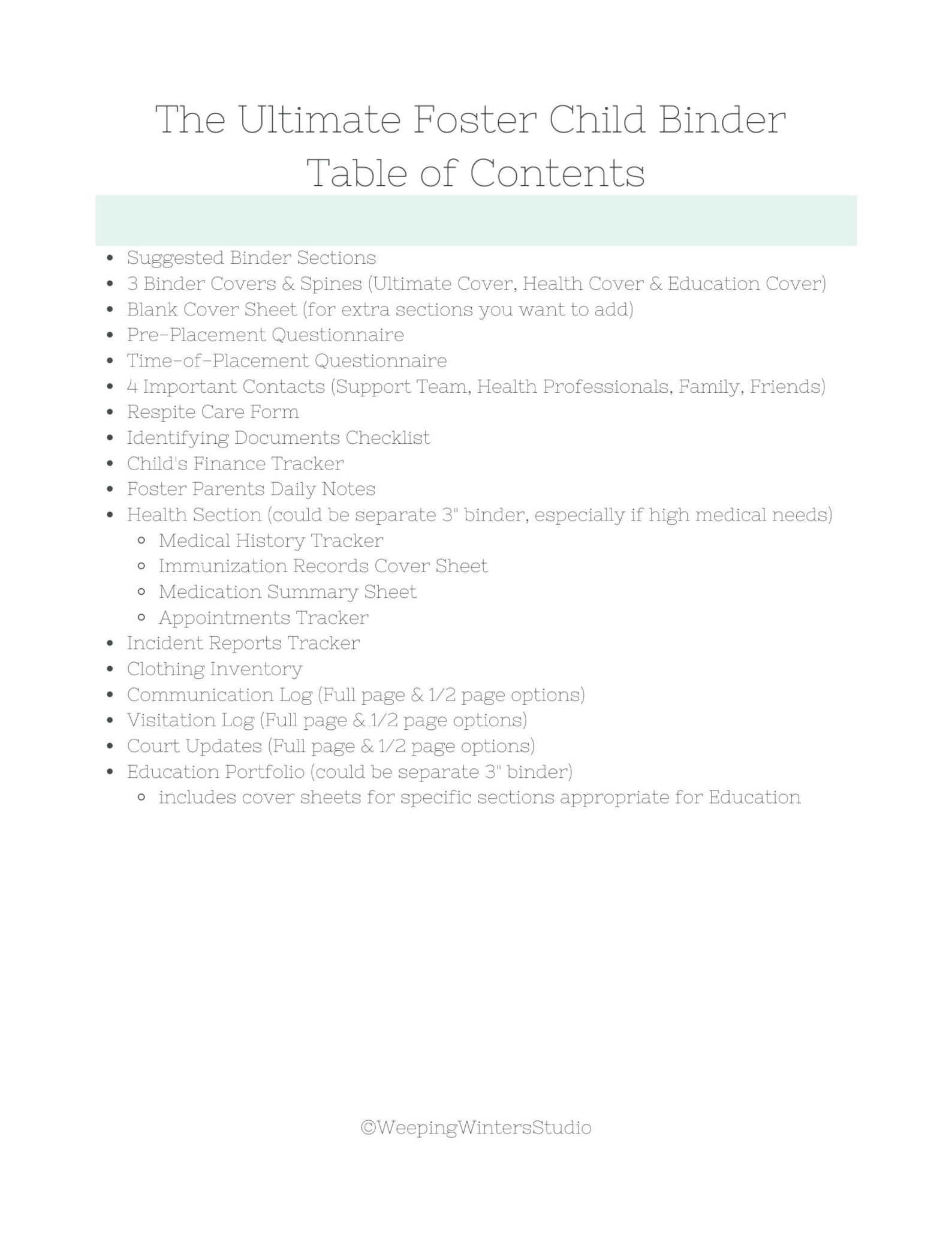 Foster Child Binder: Case Management Templates (18 Pages) - Etsy
