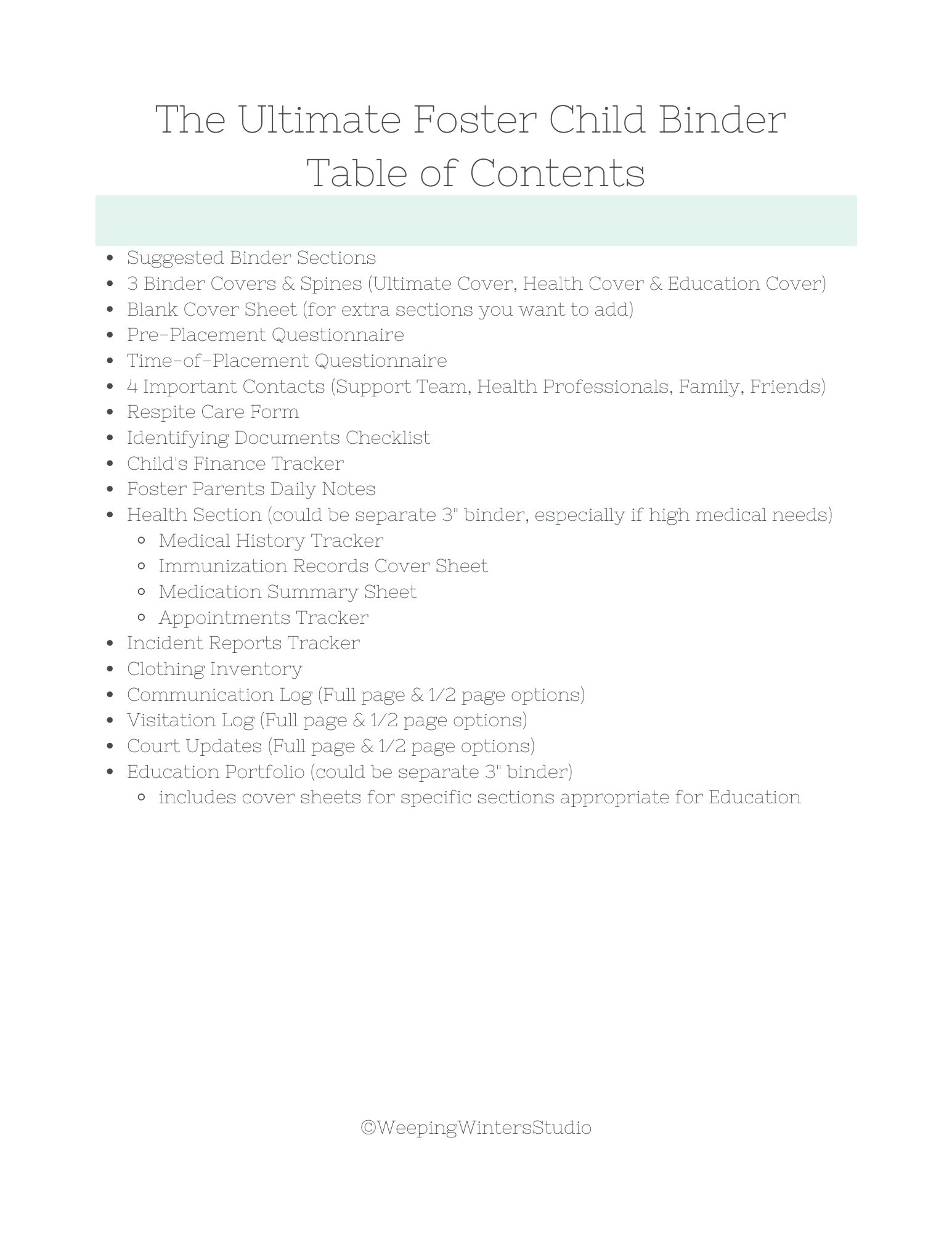 Foster Child Binder: Case Management Templates (18 Pages) - Etsy