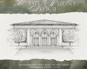 Custom Wedding Venue Sketch , Hand-Drawn by artist , Digital Download , venue sketch for wedding website , ready 3 days  , best quality