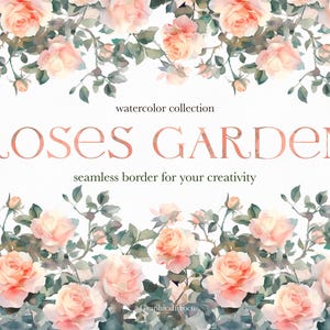 Roses seamless border , Rose clipart , Flowers clipart , high quality ,  Watercolor collection , easy to use , Commercial use up 100 pcs