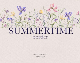 Watercolor Wildflower Border Clipart: Summer Floral PNG (Digital Download)