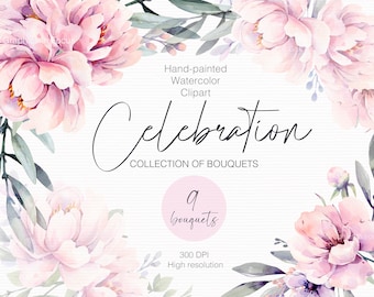 Watercolor Peony Bouquet Clipart: Bohemian Floral PNG (Digital Download)