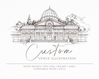 Custom Wedding Venue Illustration , Individual drawing from the photo , Hand drawn sketch for the wedding venue ,  Wedding drawing