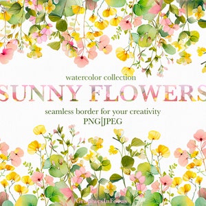 Spring flowers border , Seamless border , watercolor flowers clipart , Flowers png , Quick download, Commercial use up 100 pieces of product