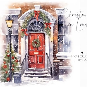 Clipart acquerello di Natale - Clipart di porte di Natale - Clipart acquerello - 7 JPEG di alta qualità - Download digitale - Uso commerciale