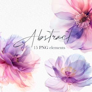 Abstract Watercolor Flower Clipart: 15 PNG Floral Designs (Digital Download)