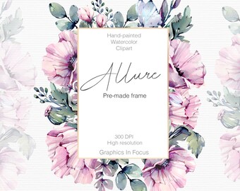 Marco floral de acuarela: diseño de amapola rosa (PNG, JPEG)