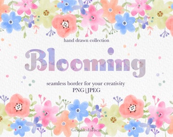 Watercolor Flower Border Clipart: Hand-Drawn Floral PNG JPEG (Digital Download)