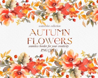 Autumn Flowers Seamless Border: Fall Clipart (Digital Download)