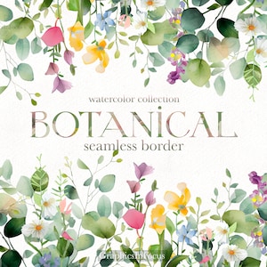Bordure de fleurs botaniques, bordure transparente, clipart plantes et fleurs aquarelles, téléchargement numérique, utilisation commerciale jusqu'à 100 pièces