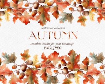 Autumn Oak Leaves Seamless Border: Fall Clipart (Digital Download)