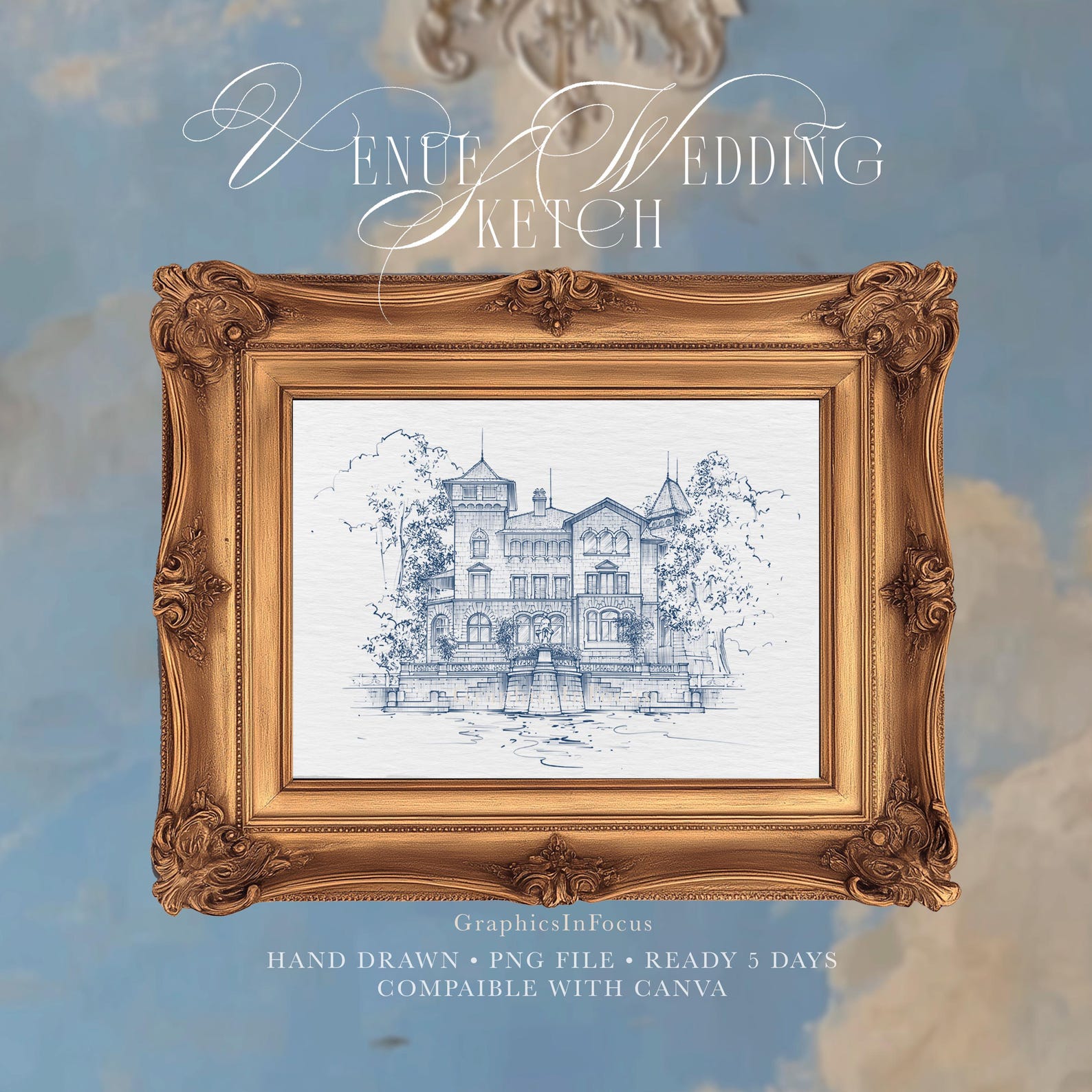 Custom Wedding Venue Sketch , Hand-drawn by Artist , Digital Download ...