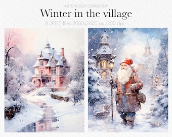 Winter Village Watercolor Clipart: Christmas Collection (Digital Download)