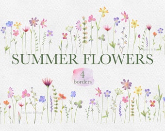 Watercolor Summer Flower Clipart: Boho Wedding Invitation Design (PNG)