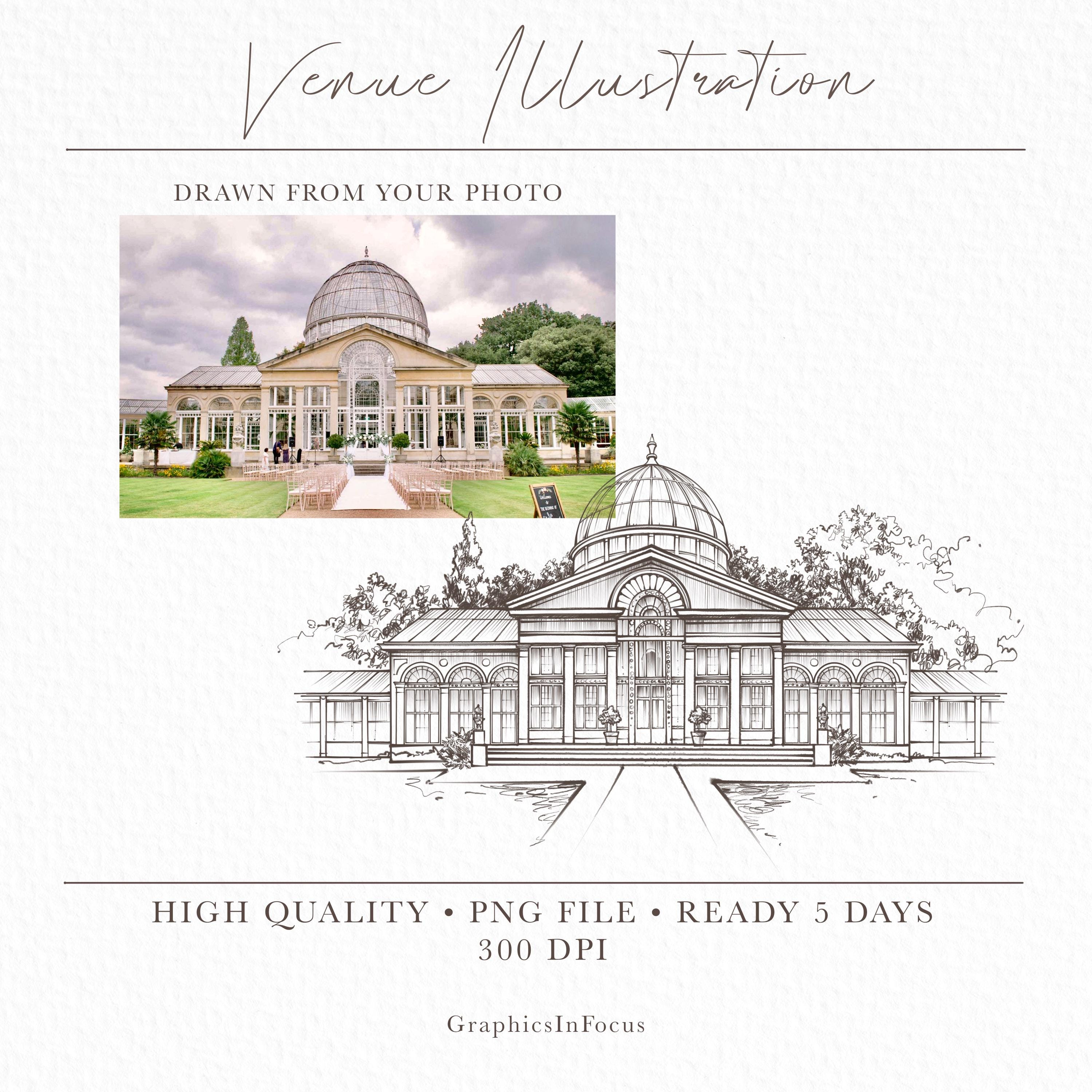 Custom Wedding Venue Illustration , Individual Drawing From the Photo ...