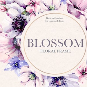 Watercolor Floral Frame Clipart: Pink Flowers, Wedding Invitations (PNG, JPEG)