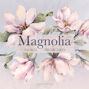 Watercolor Magnolia Clipart: Hand-Painted Floral PNG Elements (Digital Download)