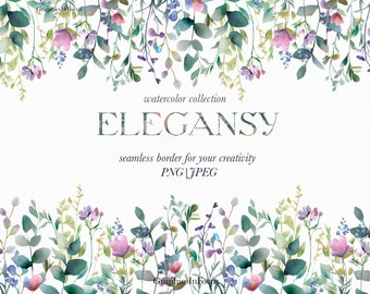 Watercolor Flowers Seamless Border: Floral Clipart (Digital Download)