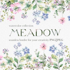 Watercolor Meadow Flowers Clipart: Wildflower Border (Digital Download)