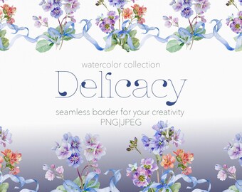 Flowers seamless border , Watercolor collection , Flowers clipart , high quality picture , Digital download , Commercial use up 100 pieces