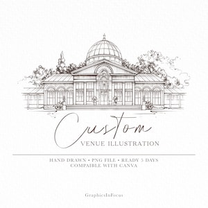 Illustration personnalisée du lieu du mariage , Dessin individuel à partir de la photo , Croquis dessiné à la main du lieu du mariage , Dessin de mariage , Dessin au trait