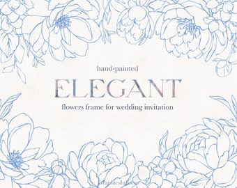 Peony & Hydrangea Flower Frames: Hand-Drawn Line Art (Digital Download)