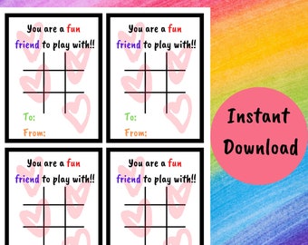 TIC TAC TOE Valentine's Card, Classroom Cards, Printable, Instant Downloads, Teacher and Students, Interactions, Games, Party Favors, Fun