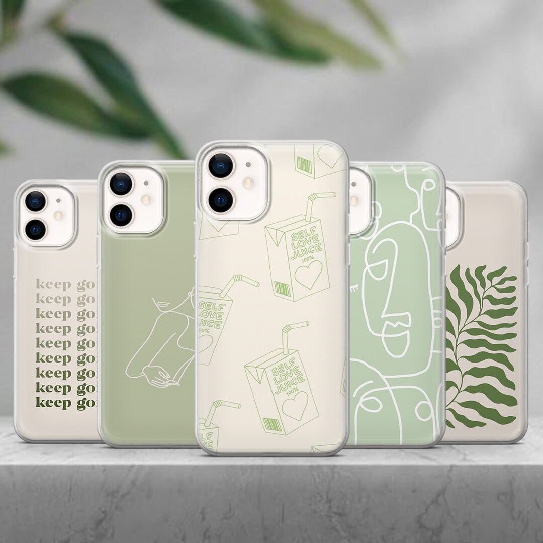 Sage Green Phone Case Line Art Cover for iPhone 15 14 Pro Etsy