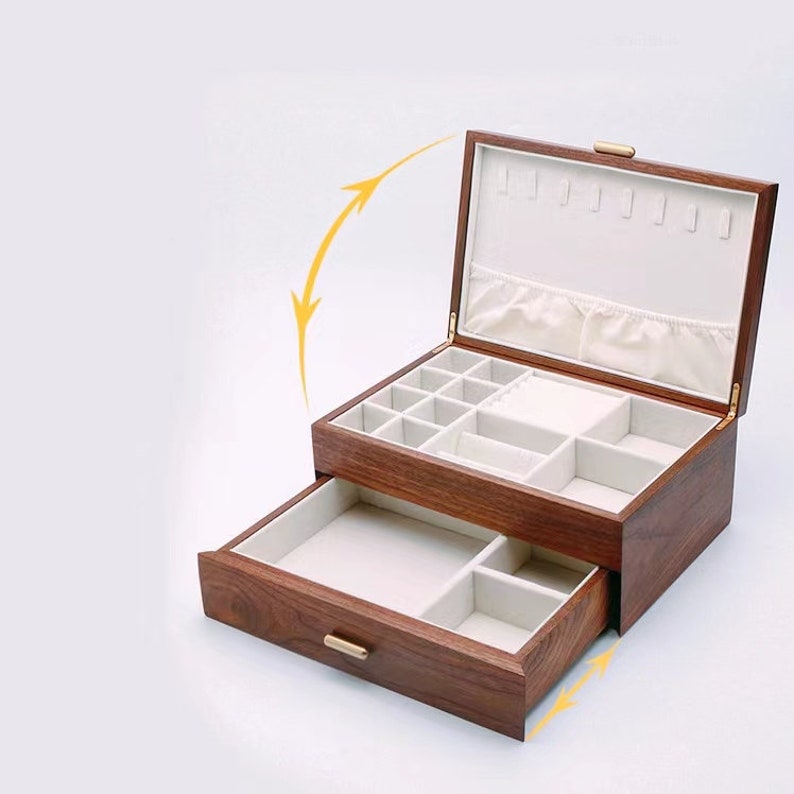 Solid Wood Jewelry Box Large Walnut Wood Jewelry Organizer Etsy