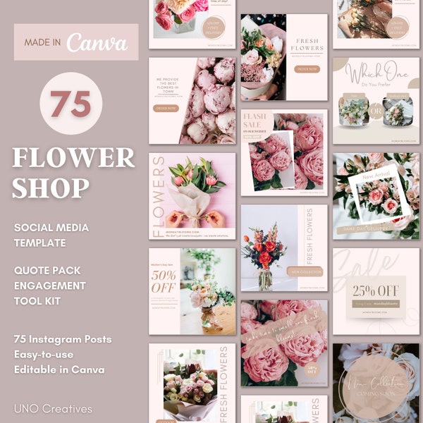 75 Florist/Flower Shop Social Media Template | Quote Engagement Kit Templates | Business Template | Canva Template | Small Business