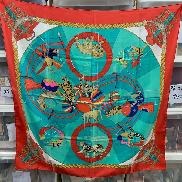 Hermes light green  silk scarf 90 x 90