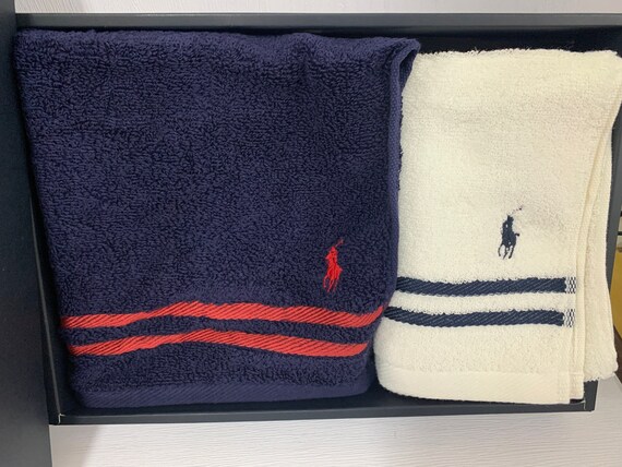 Ralph Lauren Polo Towels 2 Set Box Gift Navy White - Etsy
