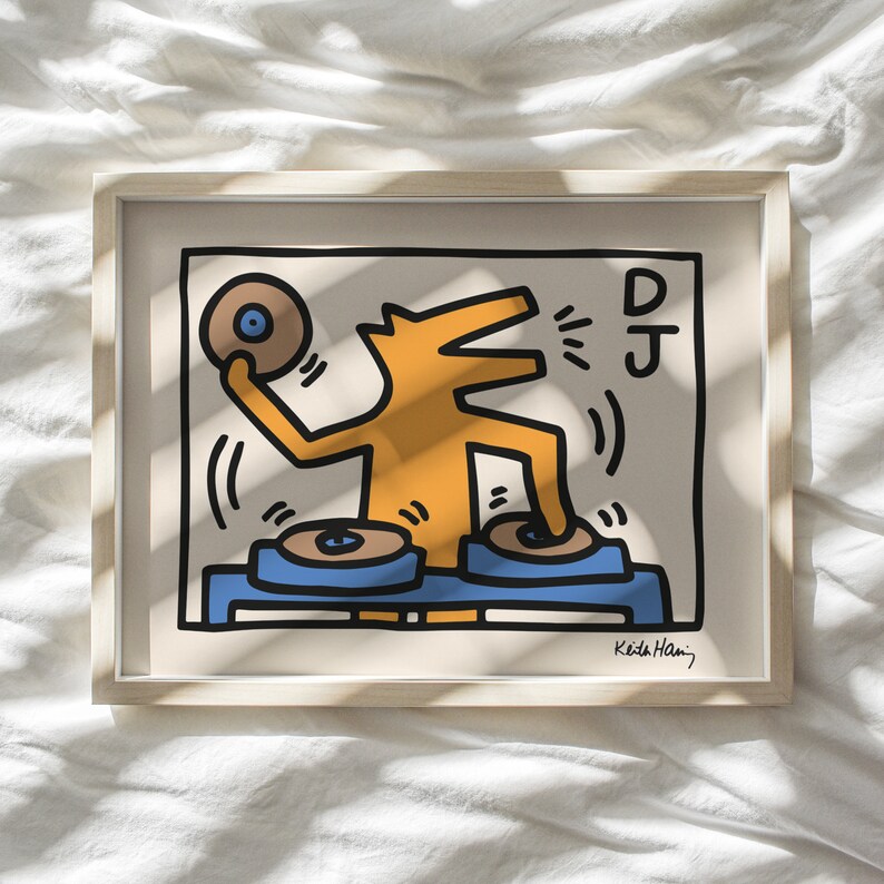 Keith Haring DJ Dog Inspired Printable Wall Art Digital Etsy UK