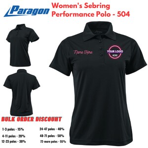Paragon Sebring Performance WOMEN Polo Shirts with Customized Embroidered Logo, Text and Artwork Design