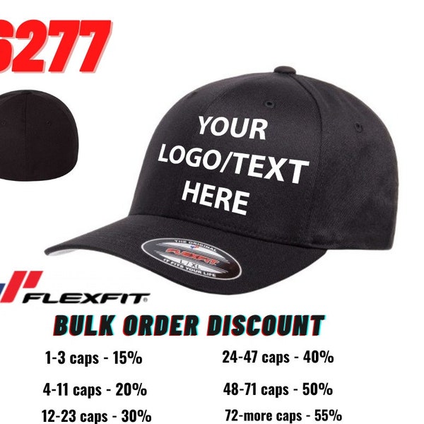 Embroidery Flexfit Hat, 6277 Flexfit Cotton Blend, Customized Embroidered Hats With Your Logo, Flexfit Caps, Cotton caps