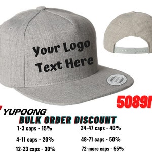 Custom Made Caps, Snapback Cap, Embroidered Flat Bill Cap, YP Classics 5089M Classics Wool Blend , Yupoong Five Panel Hat