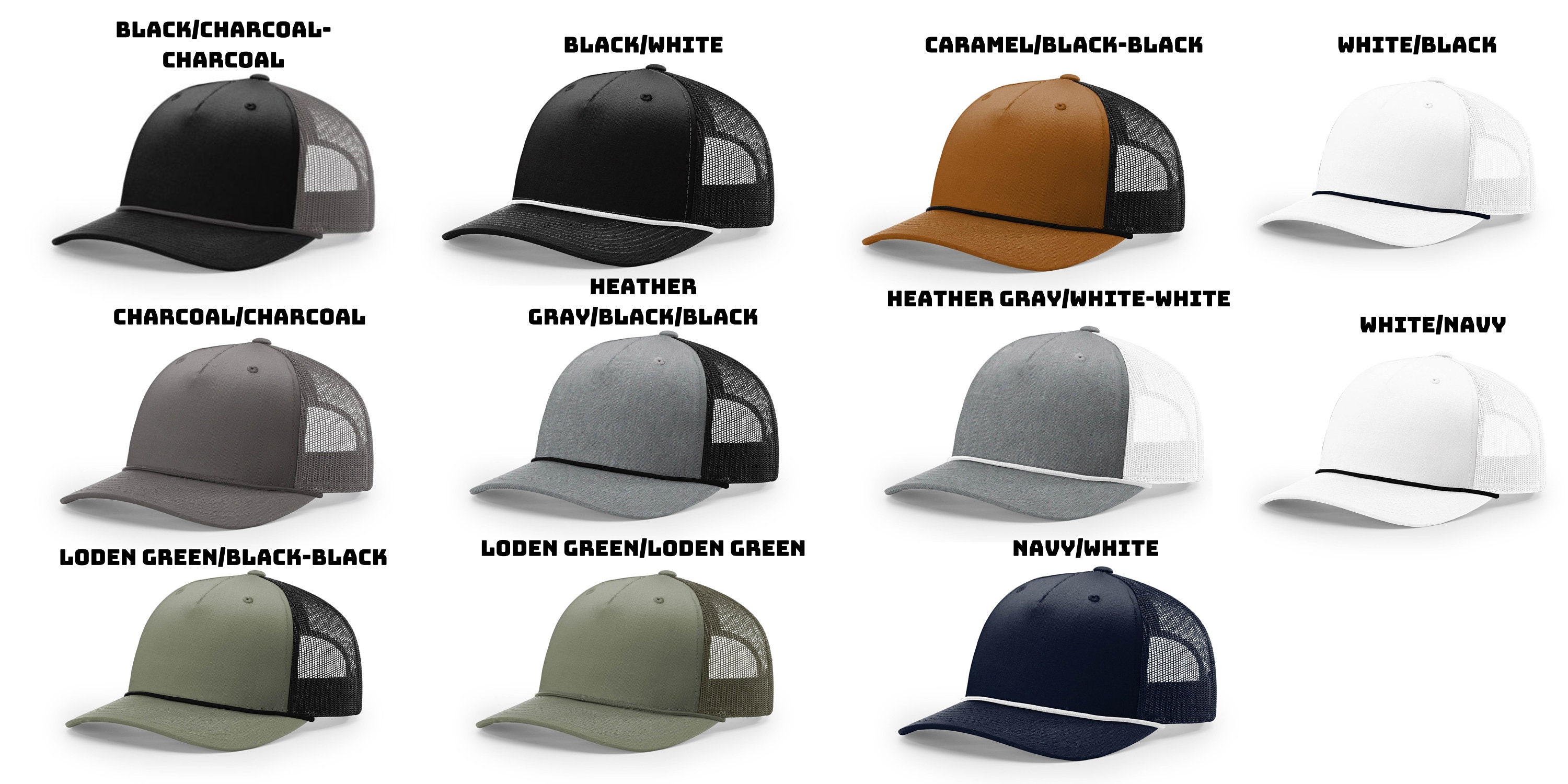 Richardson 112FPR Five Panel Trucker Hat - Adjustable Snapback With Bill Rope & Mesh Back