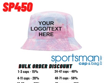 Custom Bucket Hat, SP450 Sportsman Tie-Dye Bucket Hat, Unstructured Bucket , Custom Buckets, Bucket With Logo - Text