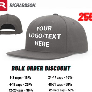 Custom Embroidered Hat, 255 Richardson Pinch Front Structured,Custom Snapback Hat, Five Panel Hat,Richardson, Customized Richardson 255