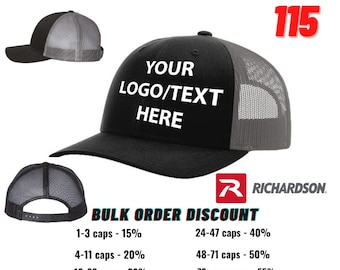 Gorras personalizadas, gorra de camionero 115 Richardson Low Pro, gorra de camionero Richardson bordada, gorra snapback, gorra personalizada, gorra de malla, gorras de regalo