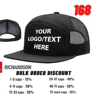 Benutzerdefinierte Stickerei Caps, Richardson 168, Richardson Trucker Cap, Seven Panel Hat, Snapback Cap, Massenbenutzerdefinierte mit Ihrem Logo, Geschenkhütet
