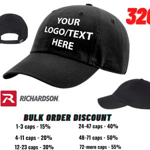 Custom Embroidery, Richardson Men Washed Chino Cap ,320 Richardson Washed Baseball Cap, Custom Embroidered Hats, Monogrammed- Text Hat, Caps
