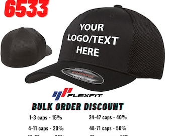 Custom Emrboidery, Fitted With Cap, Mesh Hat, Hats Hat, Ultrafiber, Embroidered Fitted Etsy Caps, Custom Logo 6533 Text Mesh Flexfit 