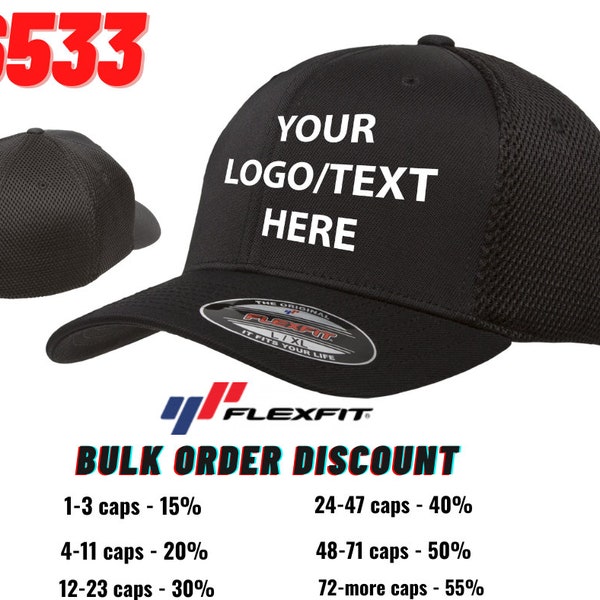 Custom Emrboidery, Fitted Hat, 6533 Flexfit Ultrafiber, Mesh Cap, Custom Mesh Caps, Embroidered Fitted Hat, Hats With Logo - Text