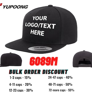 Benutzerdefinierte Embroidery Caps, 6089M YP Classics Premium Flat Bill Snapback, Flat Bill Cap für Männer, Custom Caps